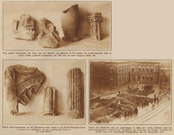 872849 Collage van 3 foto's betreffende de archeologische opgravingen op het Domplein te Utrecht, met linksboven en ...